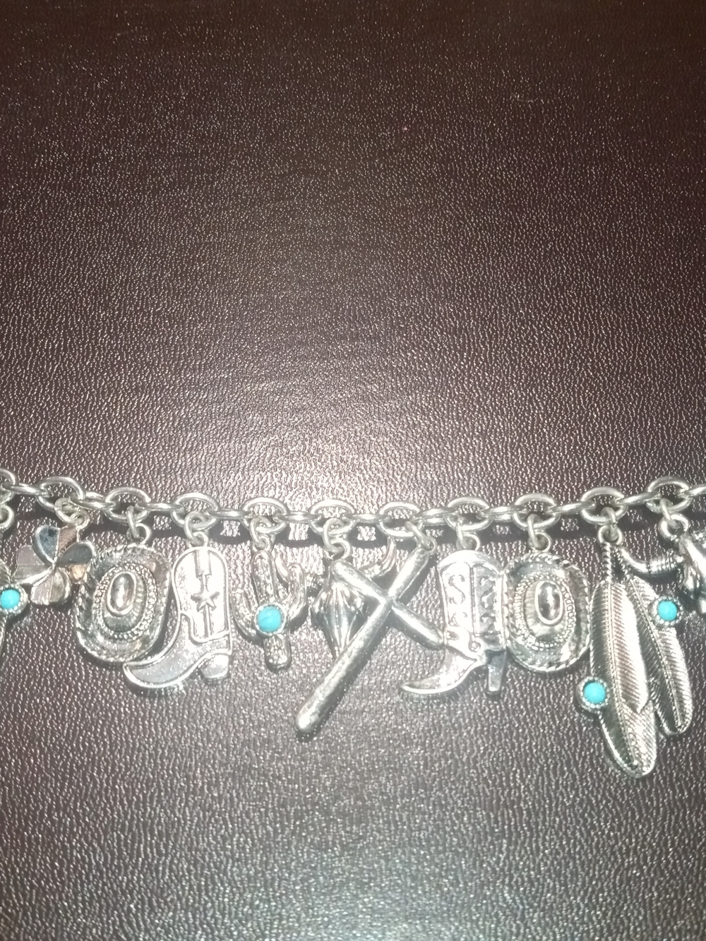 Silver Western Charm Bracelet with Turquoise Accents